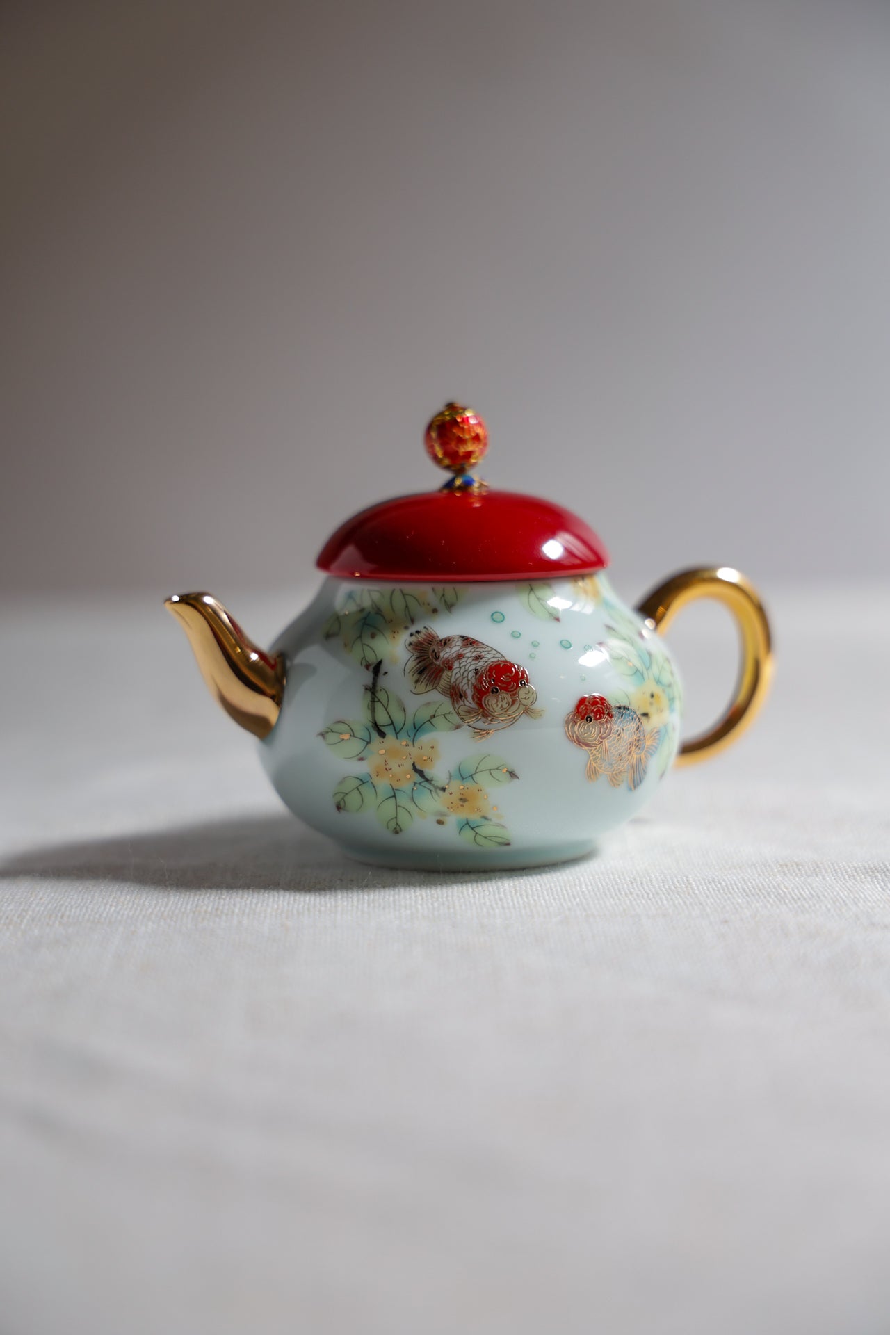 Luxuxcy Red Lids Great Lucky Painting Teapot And Teacup With Handle-Taiwu Gallery Best Ceramics