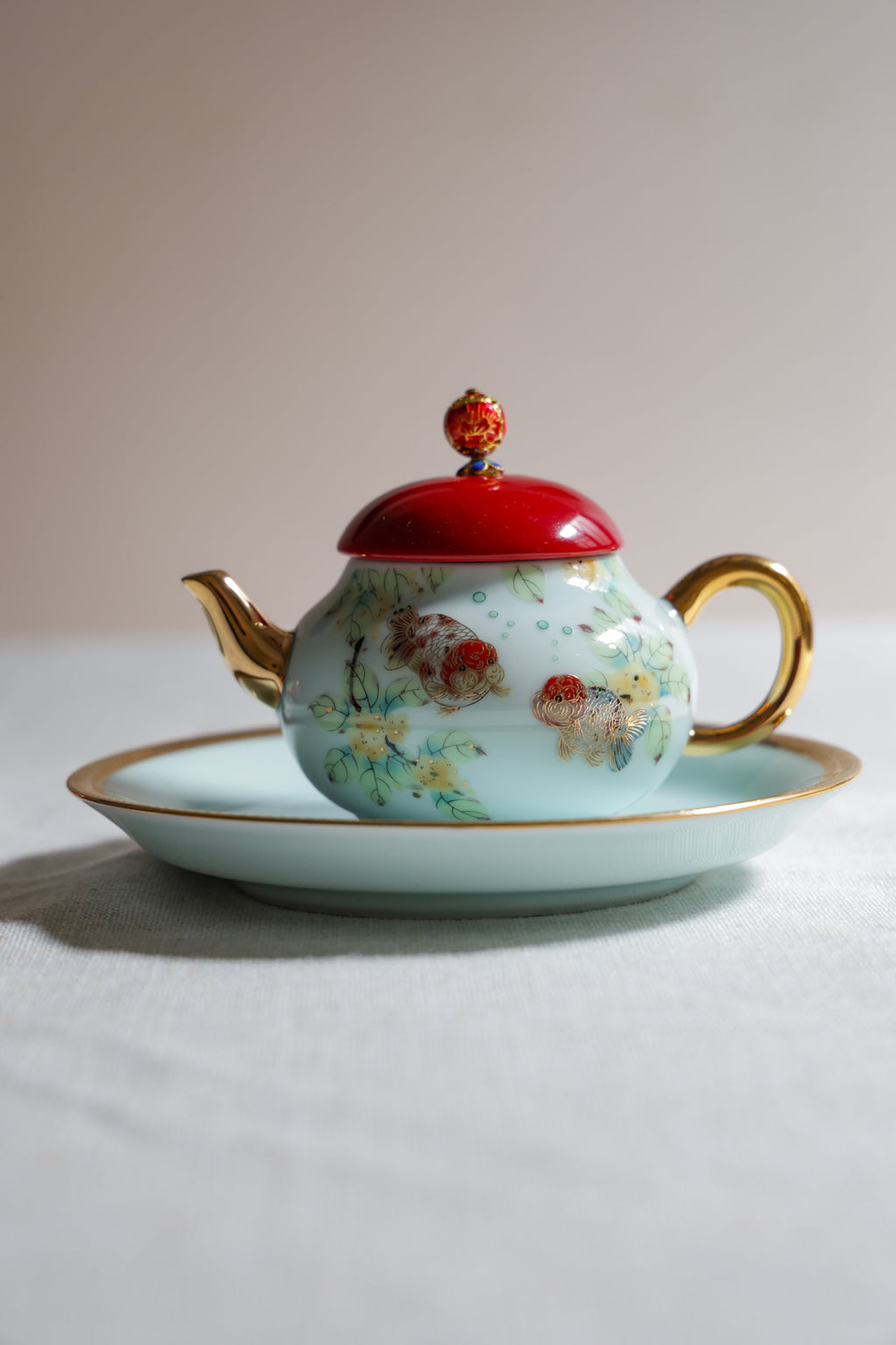 Luxuxcy Red Lids Great Lucky Painting Teapot And Teacup With Handle-Taiwu Gallery Best Ceramics-14