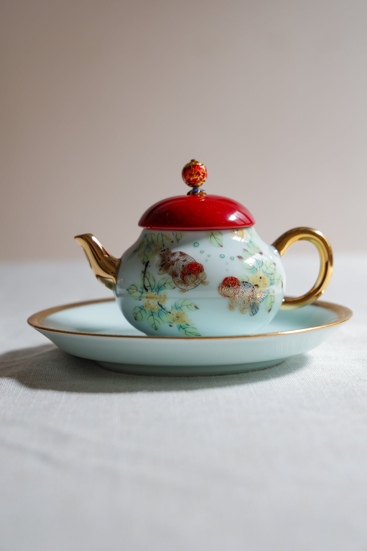Luxuxcy Red Lids Great Lucky Painting Teapot And Teacup With Handle-Taiwu Gallery Best Ceramics-14