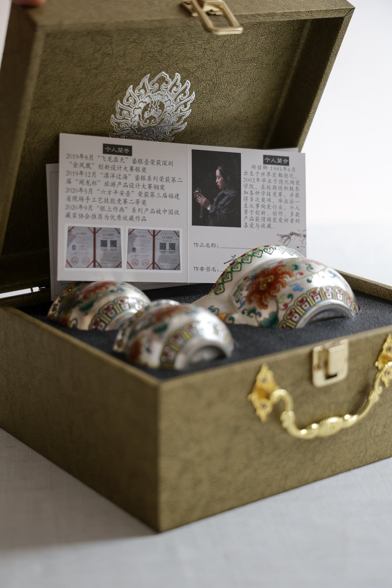 Hand-Painted Silver & Floral Teaset