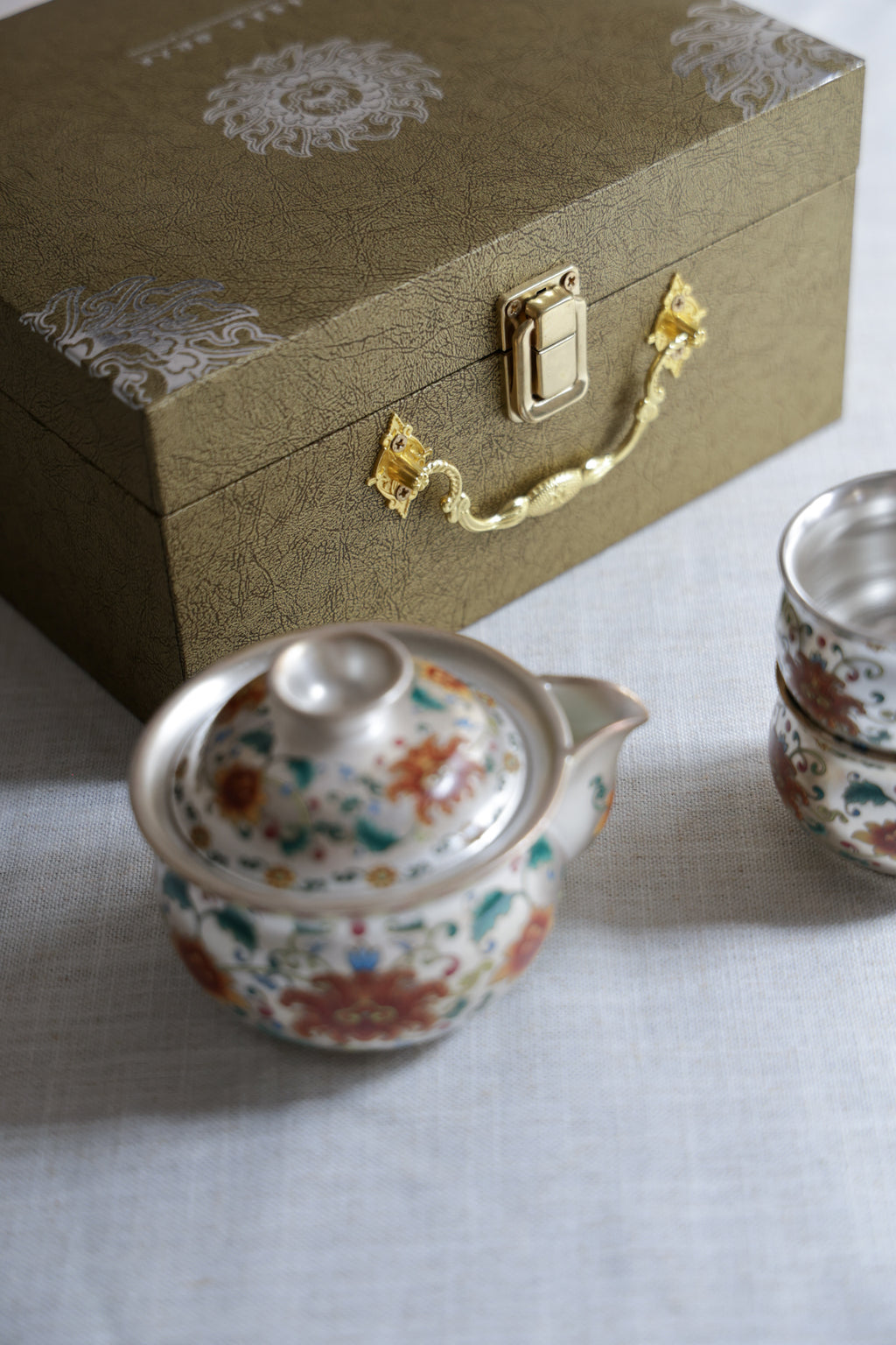 Hand-Painted Silver & Floral Teaset