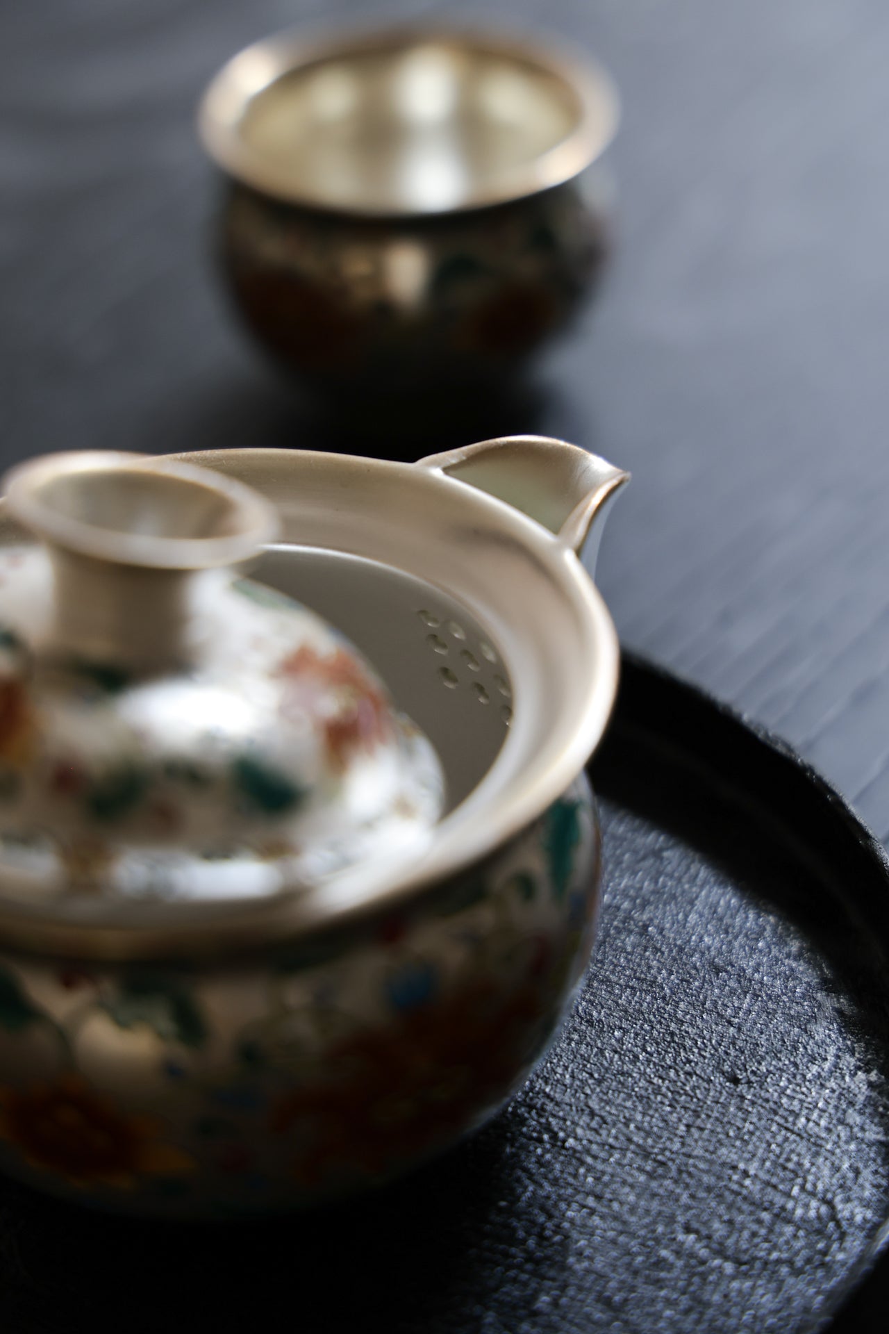 Hand-Painted Silver & Floral Teaset