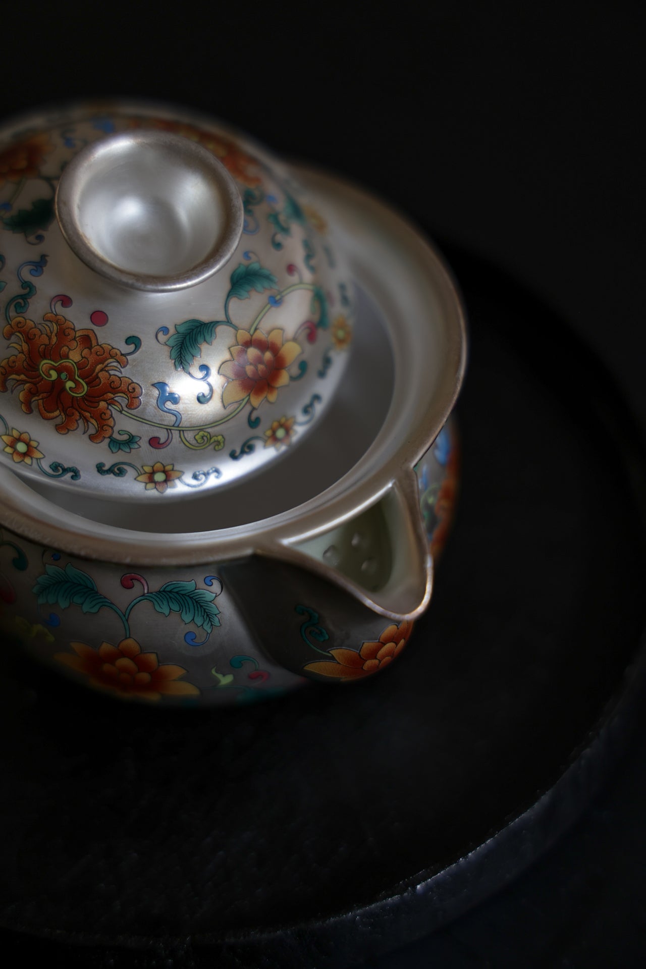 Hand-Painted Silver & Floral Teaset