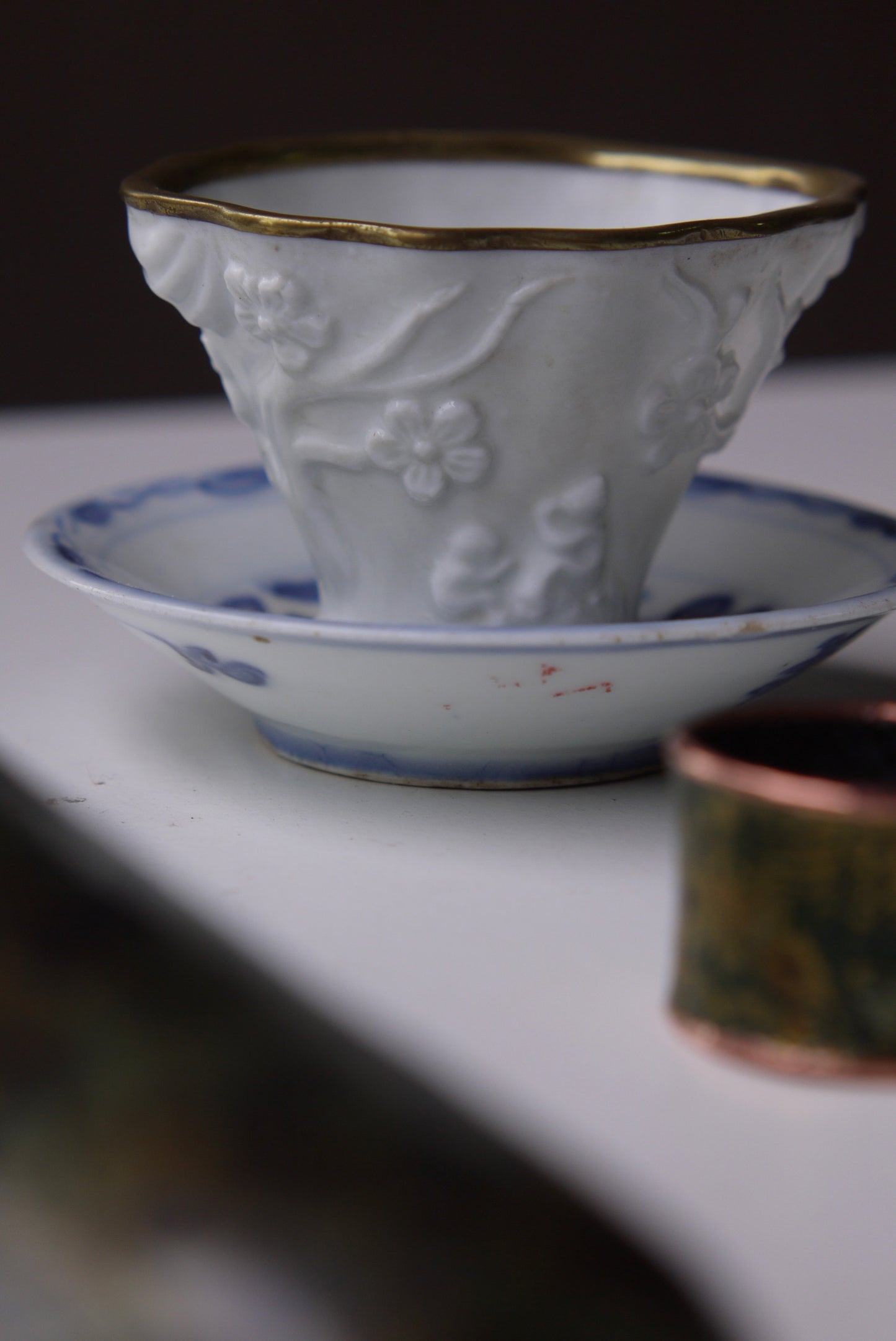 Plum Relief Teacup Qing Dynasty Antique Unique Mug BestCeramics