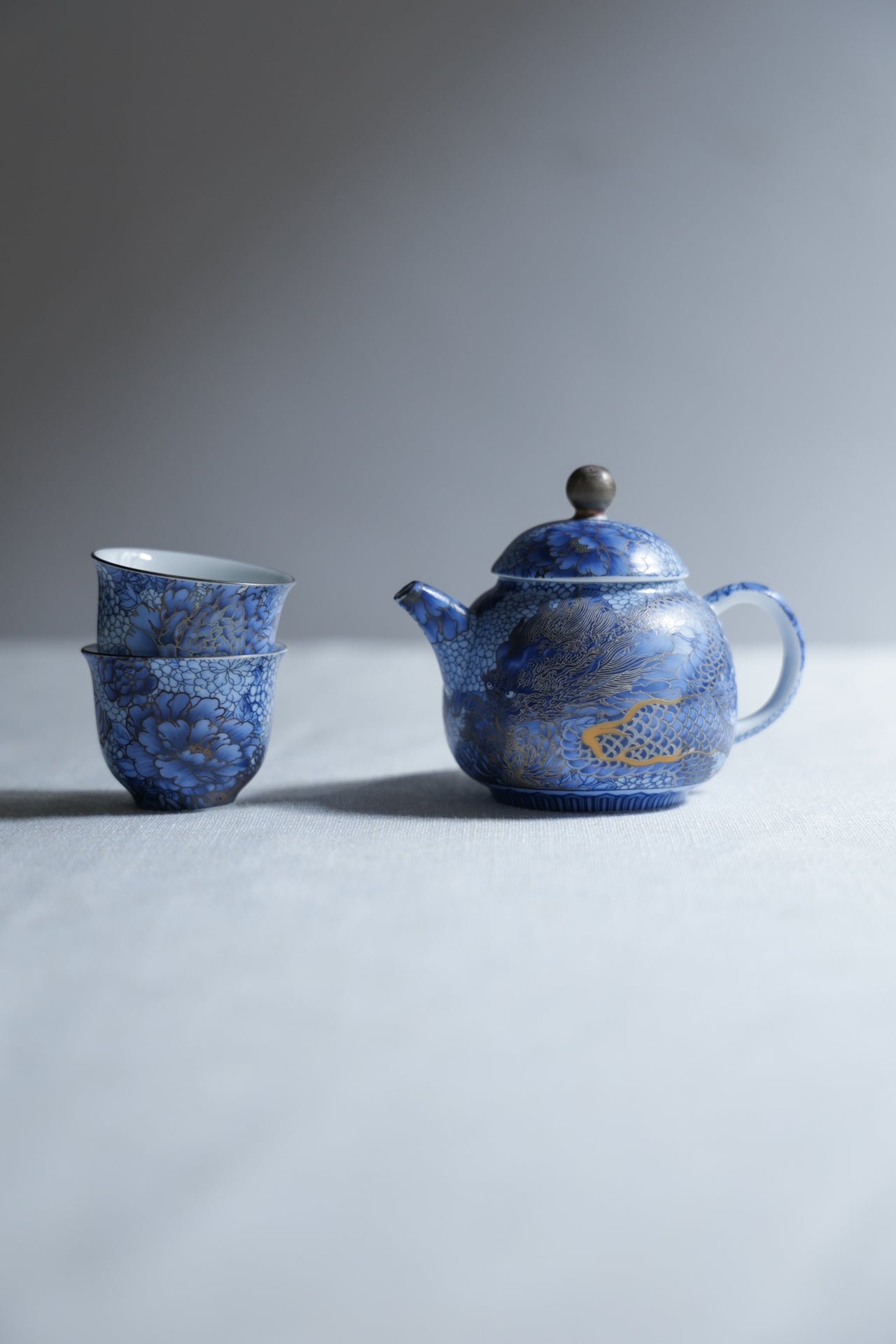 Taiwu Hidden Dragon Tea Set | Hand-Painted Silver & Blue-and-White