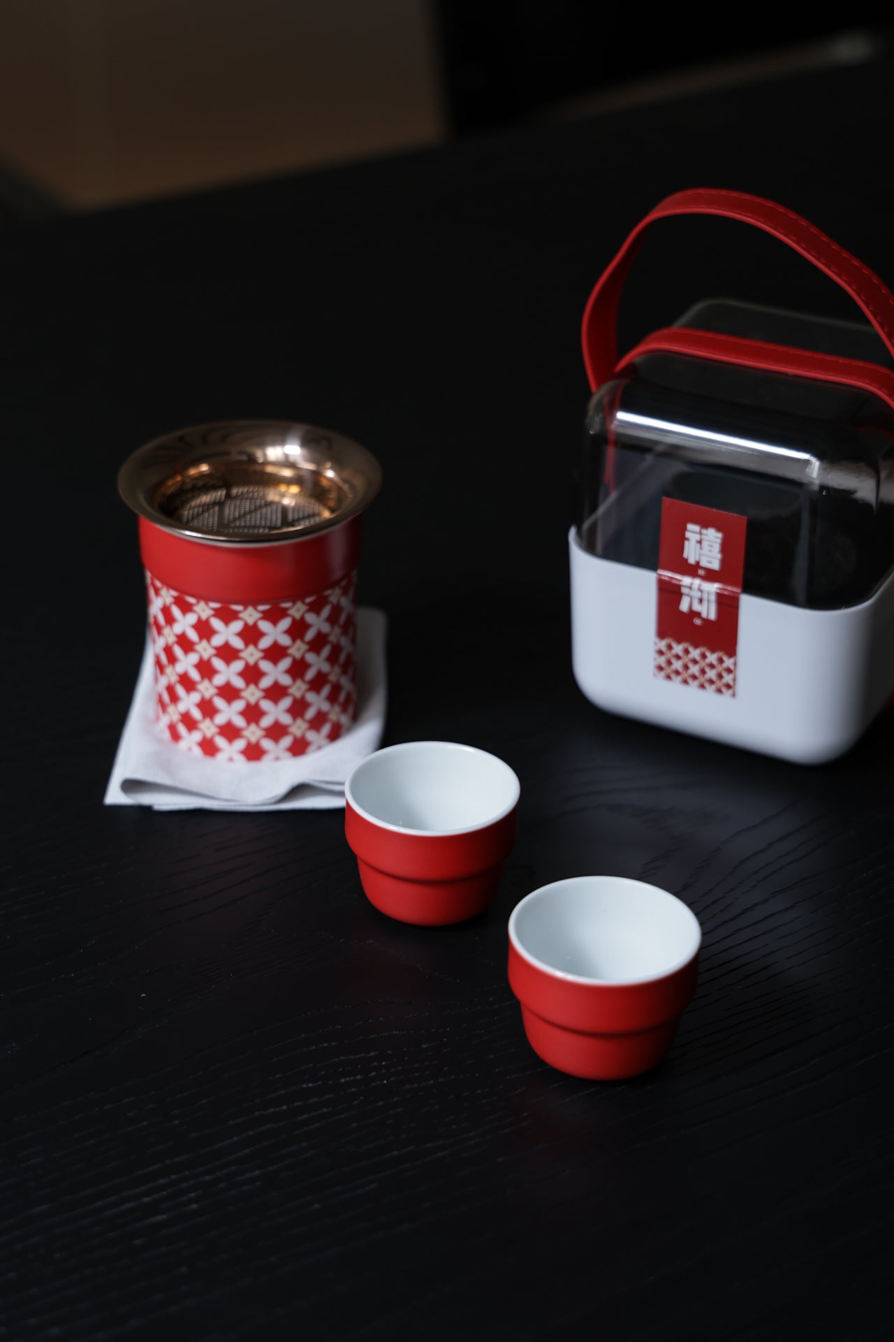 Portable Red Tea Set with Travel Case Wedding & Holiday Gift|Best Ceramics