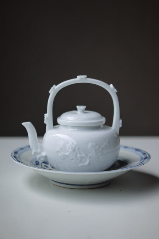 Vintage Dehua Blanc De Chine Plum Blossom Carrying Handle  Porcelain Teapot|BestCeramics