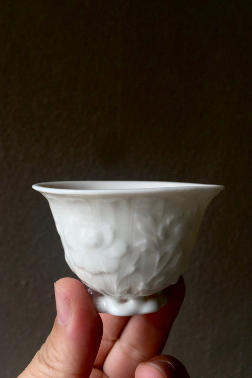 Antique Style Flower Sculpted Handmade Oval shape Teacups|Best Ceramics