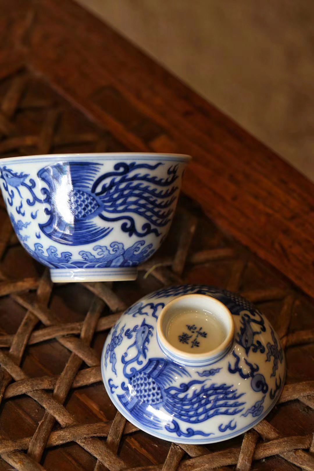 Phoenix Jingdezhen Handpainted Qinghua Kungfu Gaiwan Set|Best Ceramics