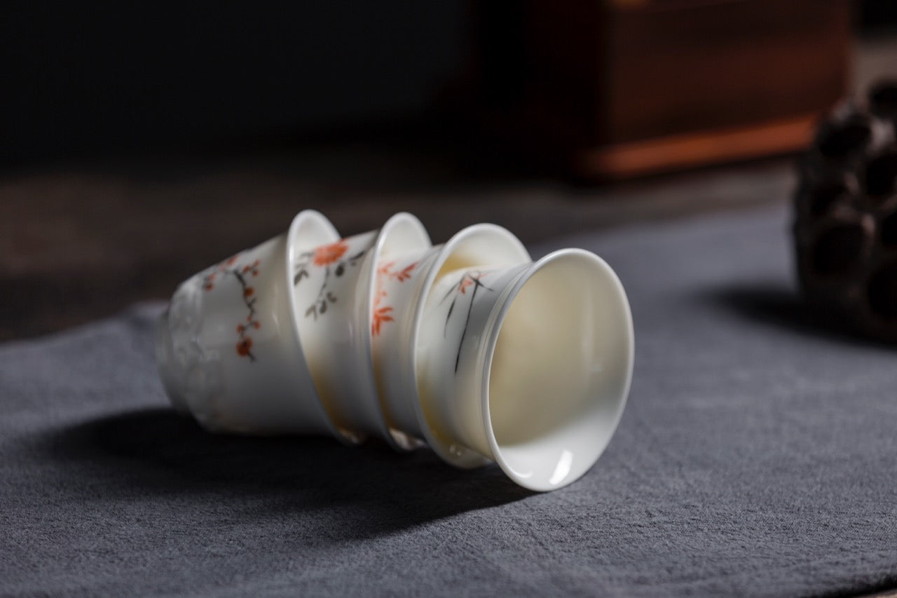 Teacups Set With Hand Painted Bamboo Chinese Antique | Best Ceramics