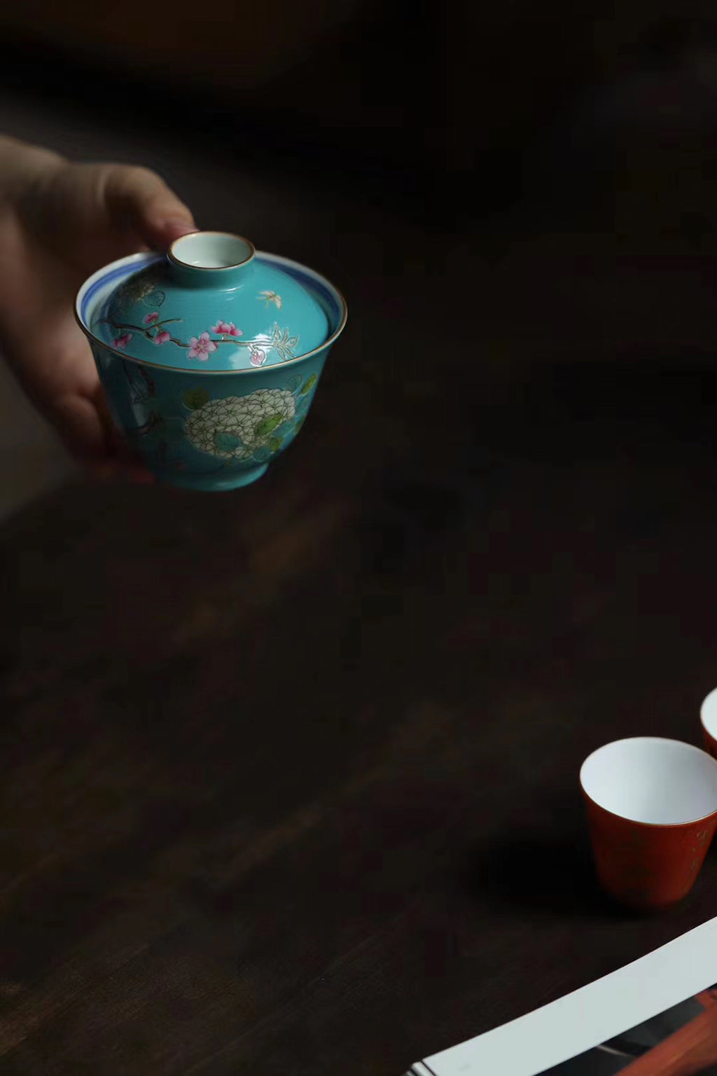 China Handpainted Vintage Gongfu Tea Green Glaze Gaiwan|Best Ceramics