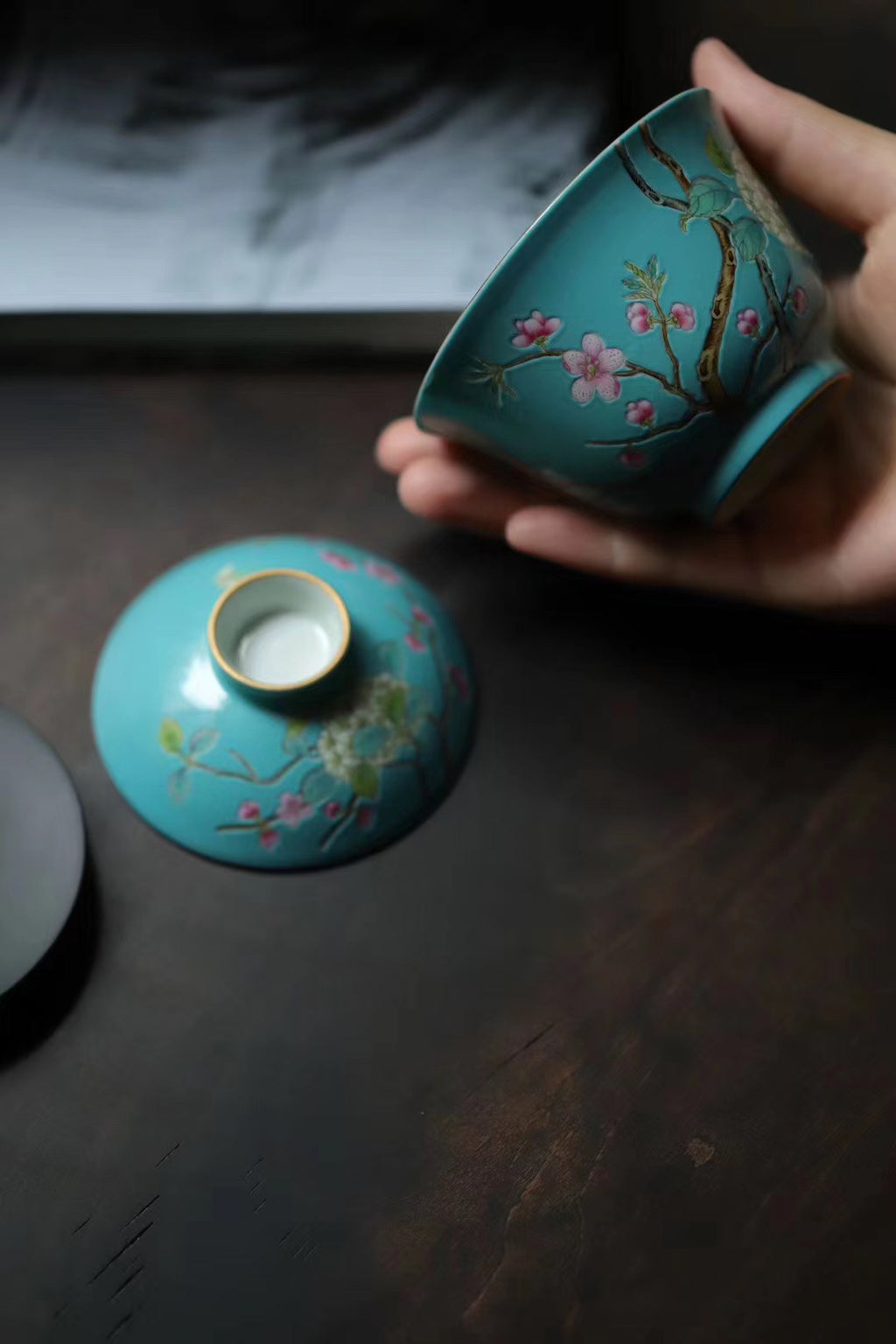 China Handpainted Vintage Gongfu Tea Green Glaze Gaiwan|Best Ceramics