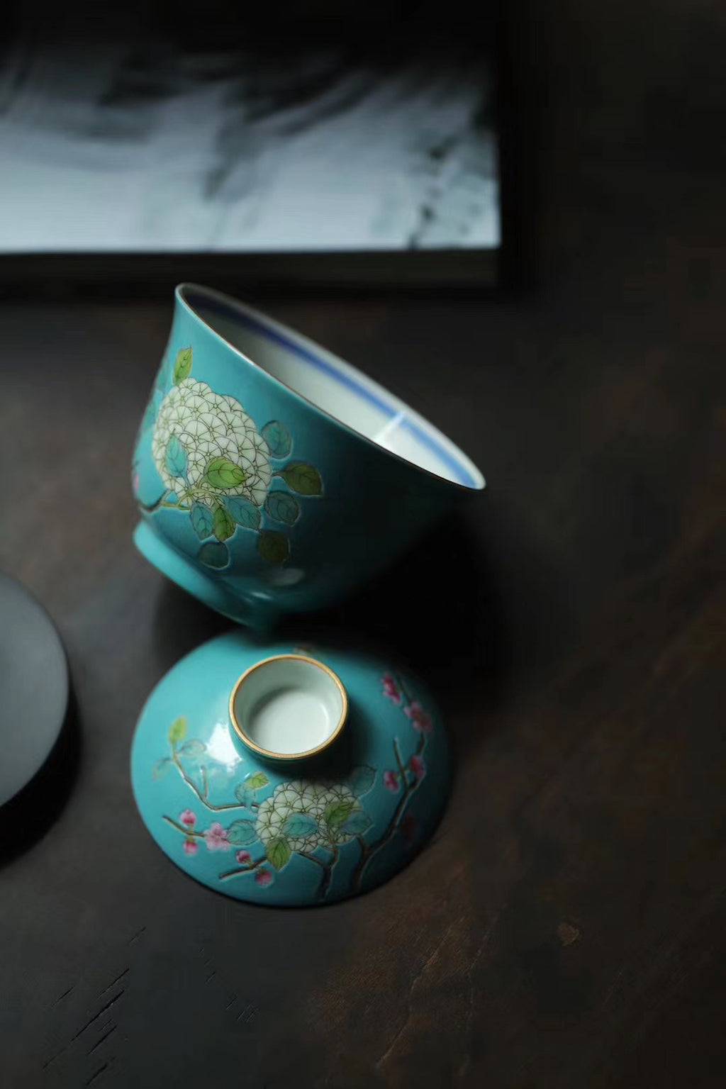 China Handpainted Vintage Gongfu Tea Green Glaze Gaiwan|Best Ceramics