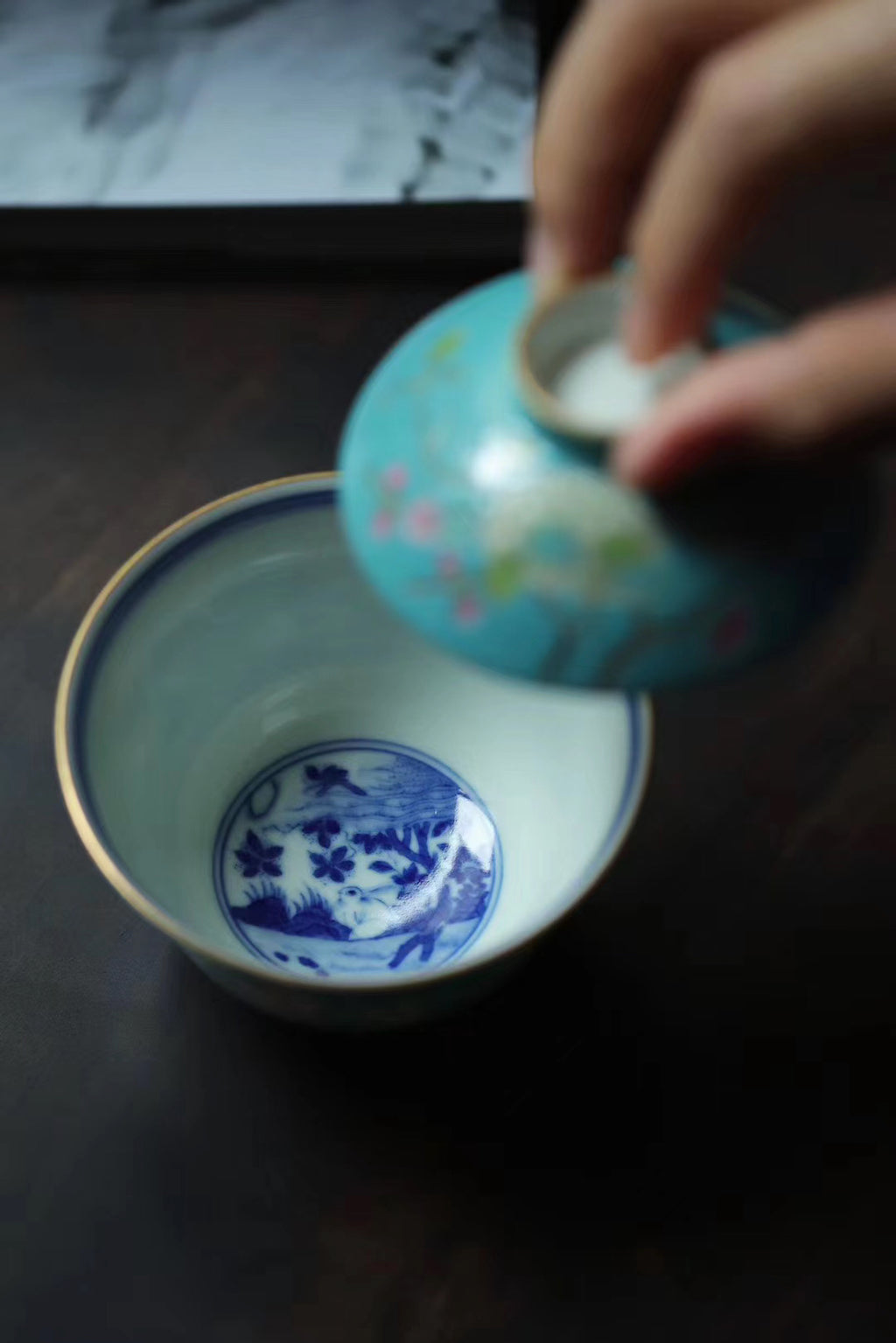 China Handpainted Vintage Gongfu Tea Green Glaze Gaiwan|Best Ceramics