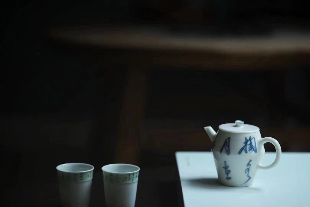 Vintage Style Chinese Calligraphy Qinghua Poetry Teapot | Best Ceramics