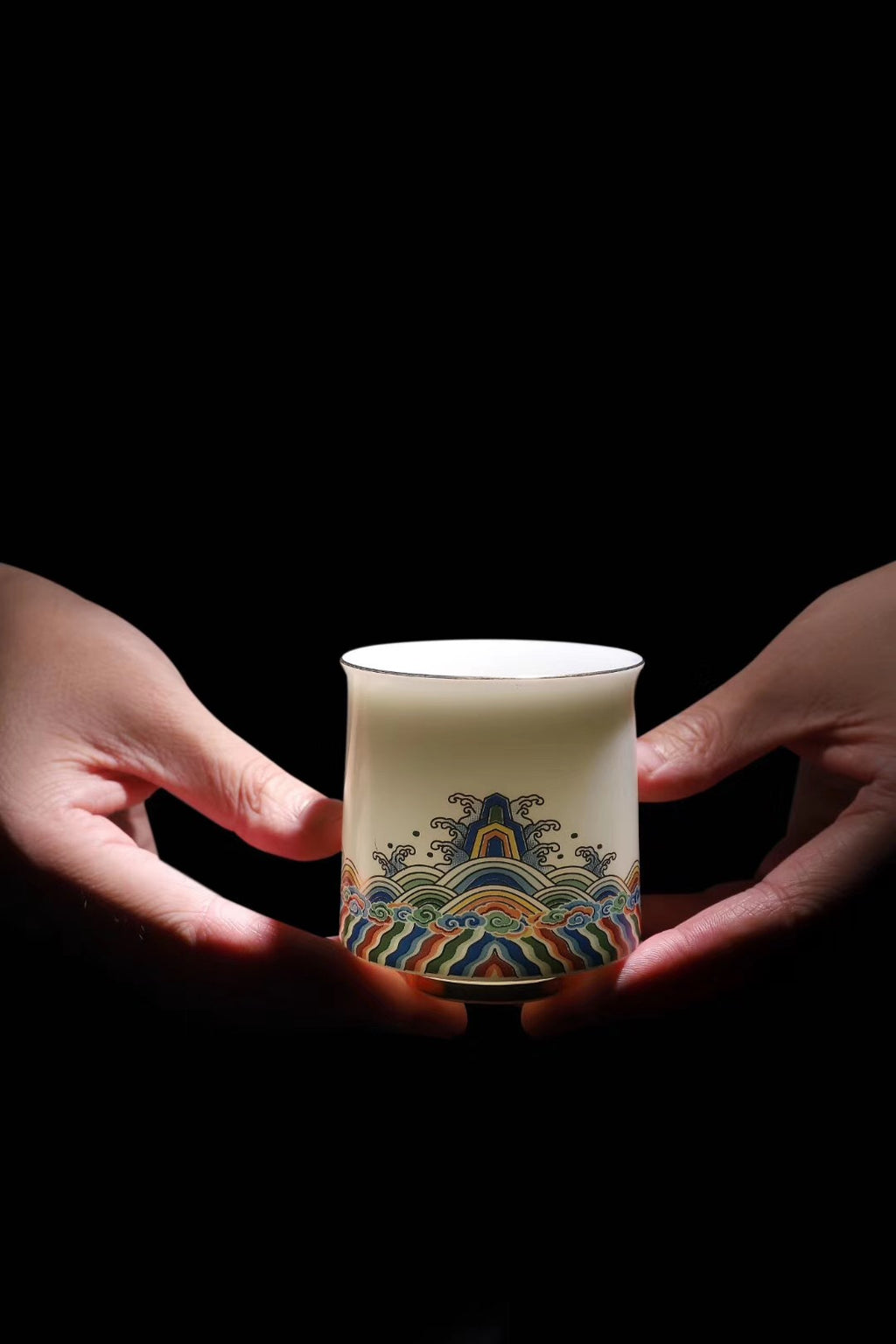 Teacups Colorful Mountain Cloud Water With Golden Shape|Best Ceramics