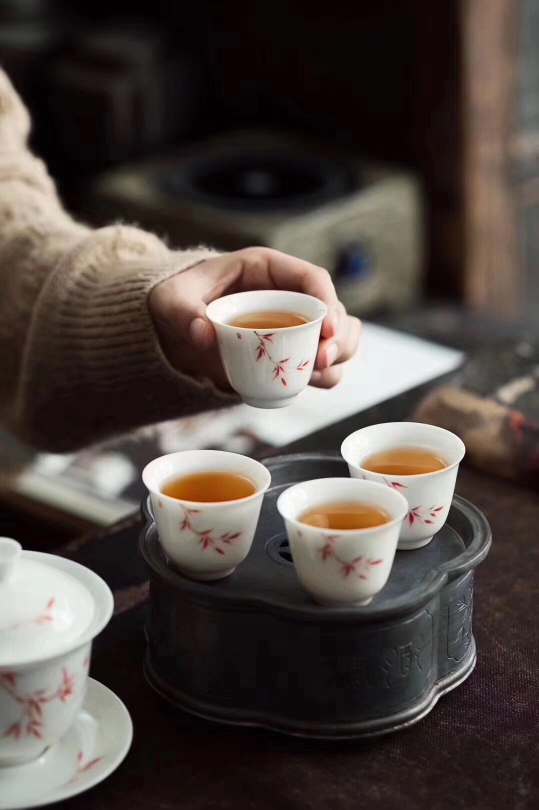 Teaset with Hand Painted Bamboo Gaiwan Teacups Blanc De Chine Tea Set|Best Ceramics