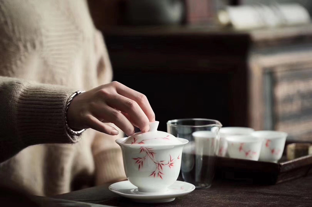 Teaset with Hand Painted Bamboo Gaiwan Teacups Blanc De Chine Tea Set|Best Ceramics