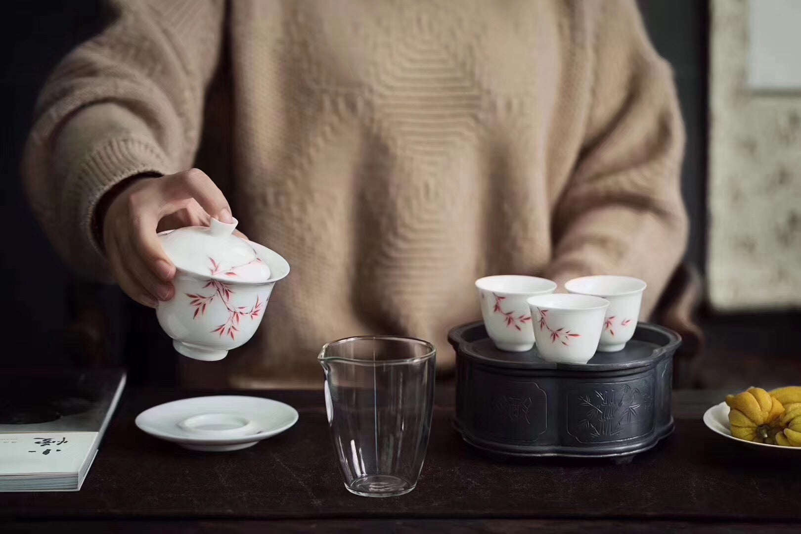 Teaset with Hand Painted Bamboo Gaiwan Teacups Blanc De Chine Tea Set|Best Ceramics