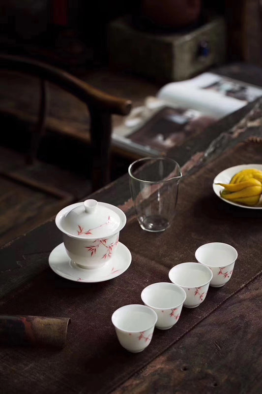 Teaset with Hand Painted Bamboo Gaiwan Teacups Blanc De Chine Tea Set|Best Ceramics