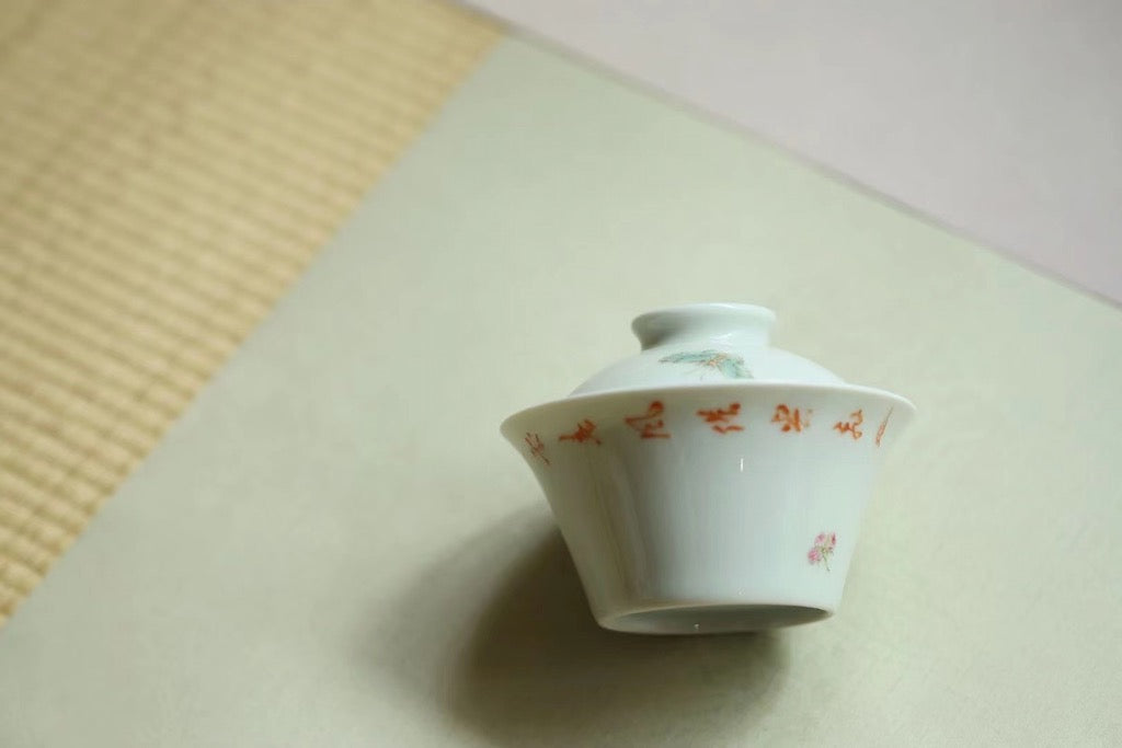 Chinese Painting Fencai Butterfly Poetry Gongfu Gaiwan |Best Ceramics