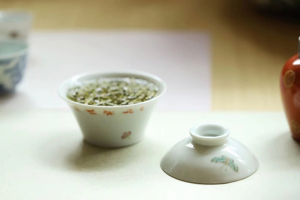 Chinese Painting Fencai Butterfly Poetry Gongfu Gaiwan |Best Ceramics