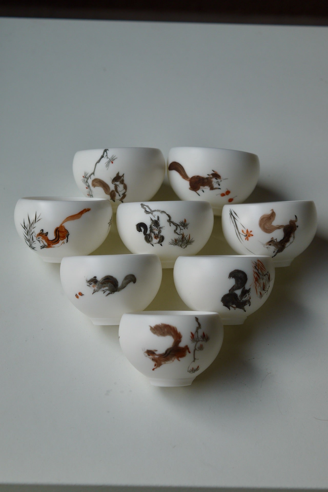Tea Cups with Hand Painted Squirrel Theme