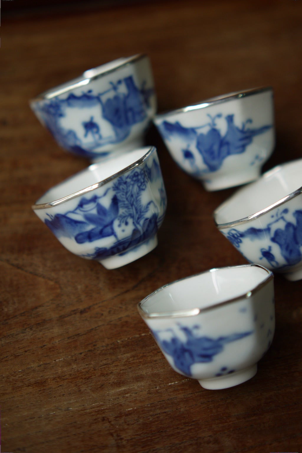 Vintage Blue and White Hand-Painting Silver on the top of rims Teacup Bestceramics