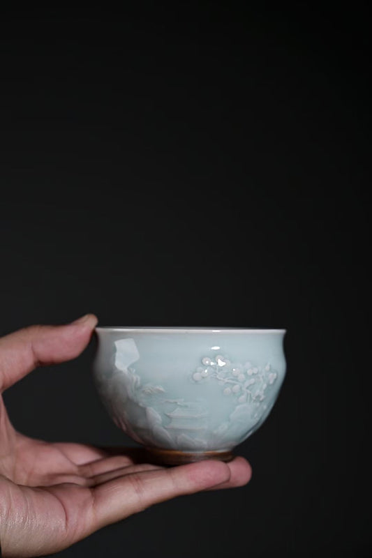 Handmade Vintage Style Sculpture Celadon Gongfu Teacup|Best Ceramics