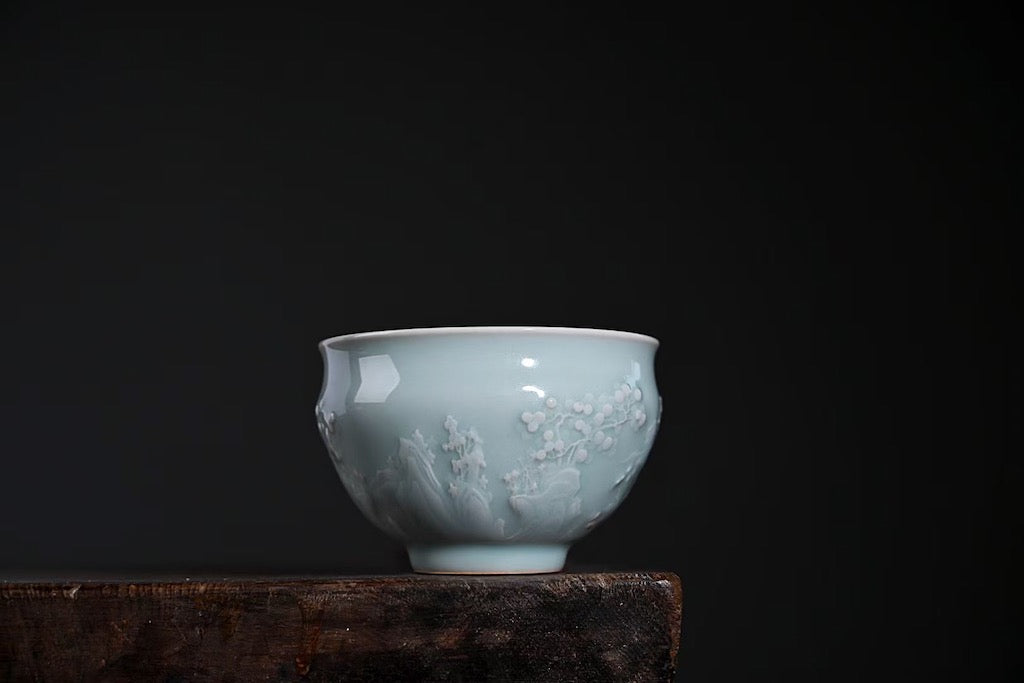 Handmade Vintage Style Sculpture Celadon Gongfu Teacup|Best Ceramics